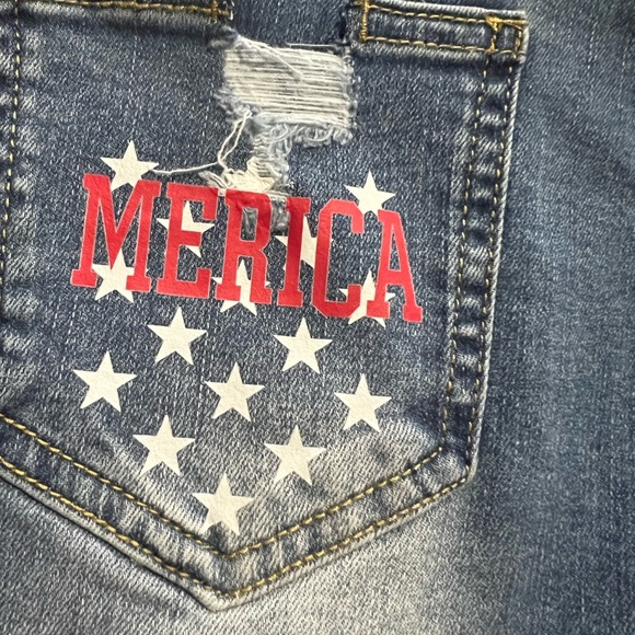 TRES CHIC patriotic distressed denim blend biker shorts S M L - Picture 6 of 11